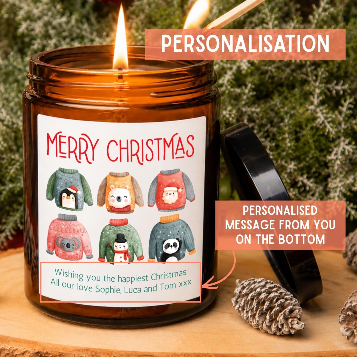 Personalised Christmas Jumper Apothecary Candle, Festive Gift - The Word Shack