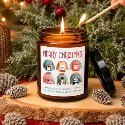 Personalised Christmas Jumper Apothecary Candle, Festive Gift - The Word Shack