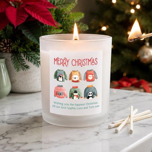 Personalised Christmas Jumper Candle, Festive Gift - The Word Shack