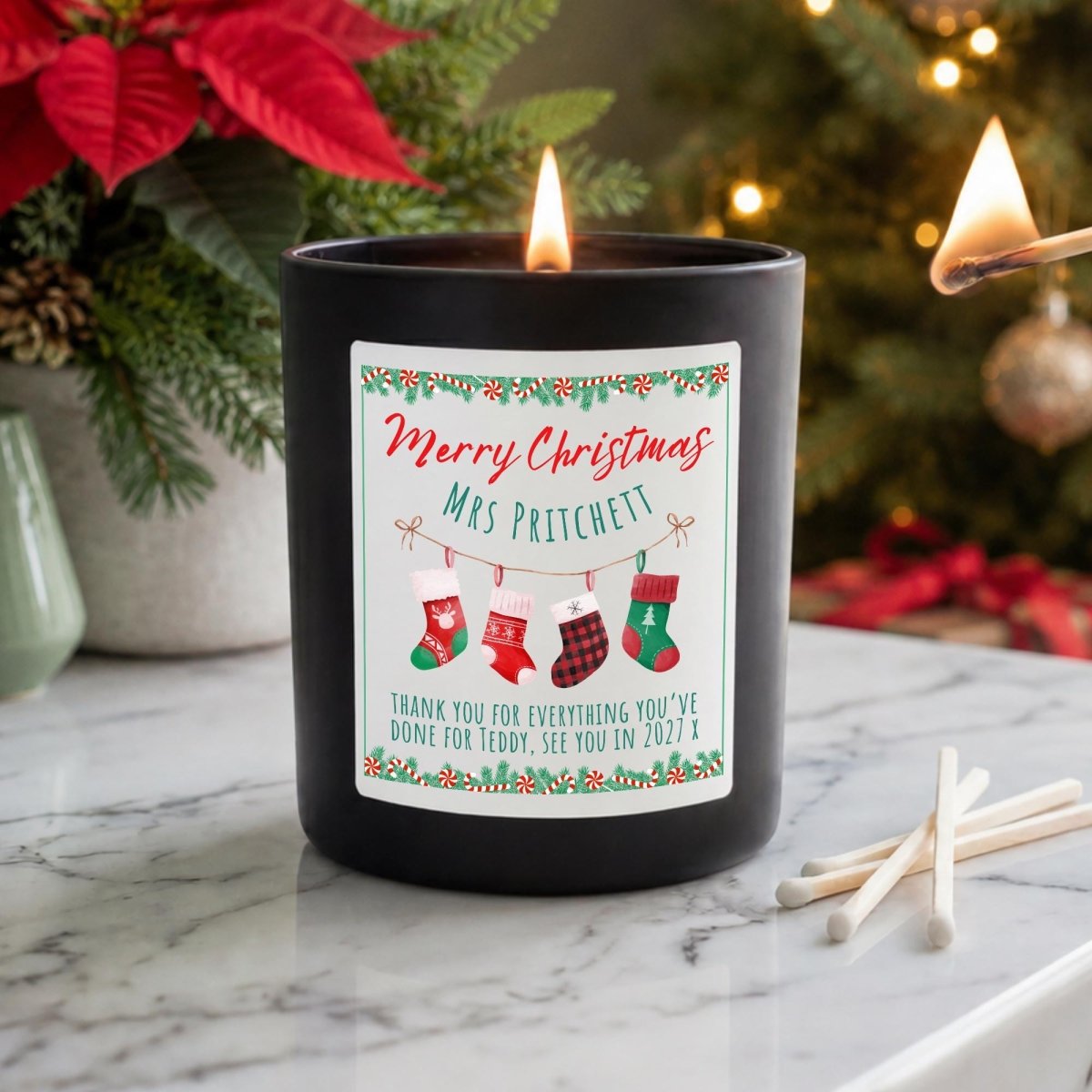 Personalised Christmas Teacher Candle, Stockings Thank You Gift - The Word Shack