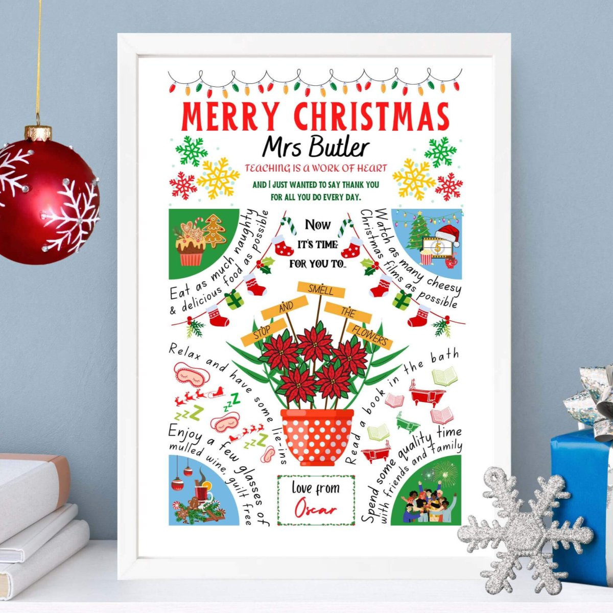 Personalised Christmas Thank You Teacher Print - The Word Shack