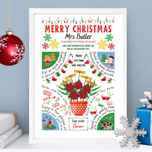 Personalised Christmas Thank You Teacher Print - The Word Shack