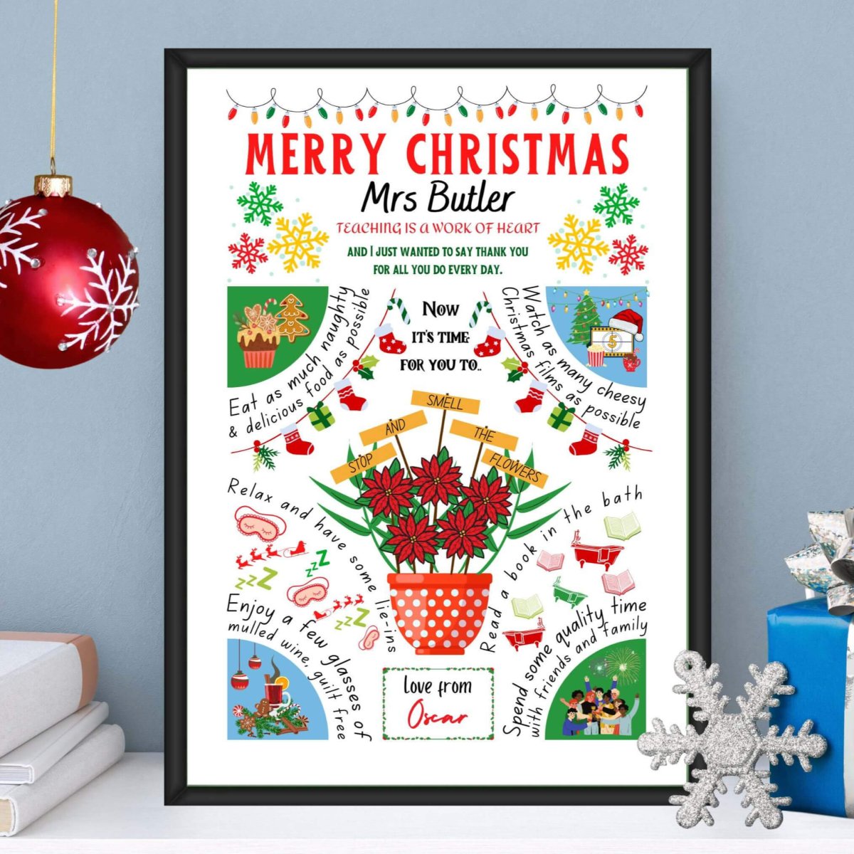 Personalised Christmas Thank You Teacher Print - The Word Shack