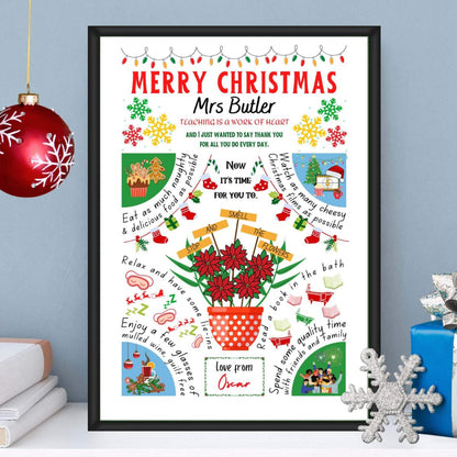 Personalised Christmas Thank You Teacher Print - The Word Shack