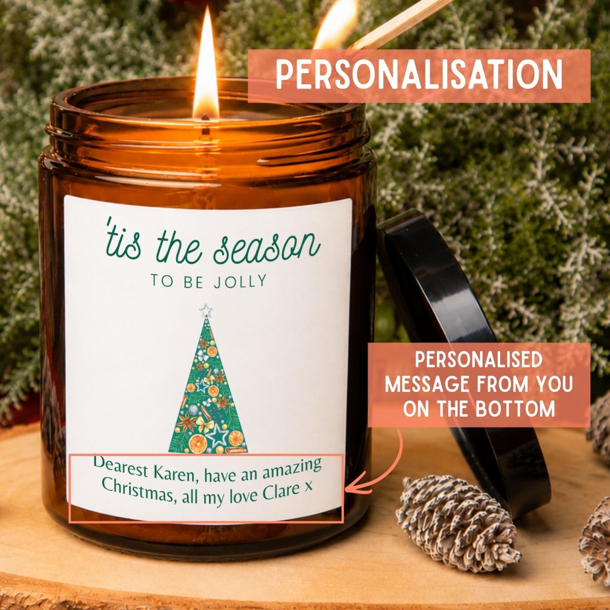 Personalised Christmas Tree Apothecary Candle, 'Tis the Season - The Word Shack