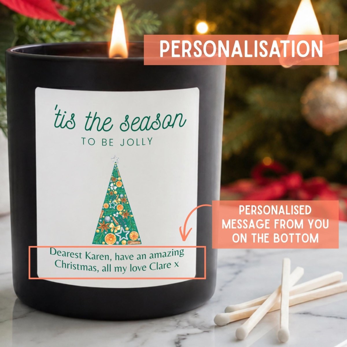 Personalised Christmas Tree Candle, Tis The Season To Be Jolly - The Word Shack