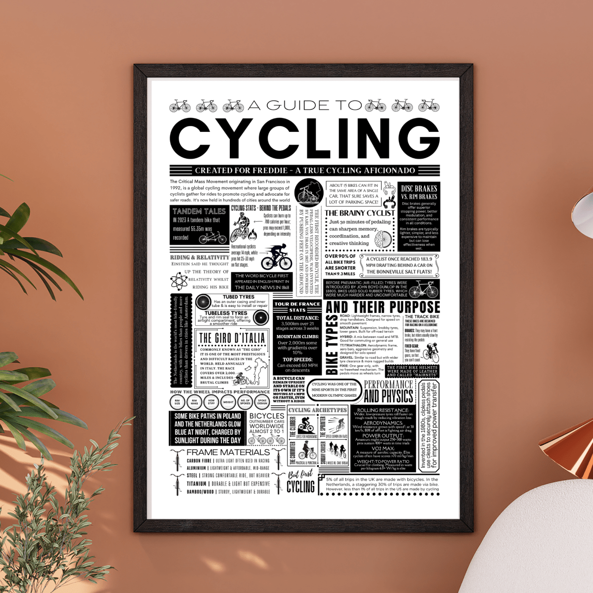 Personalised Cycling Facts Print – Custom Wall Art for Cyclists - The Word Shack
