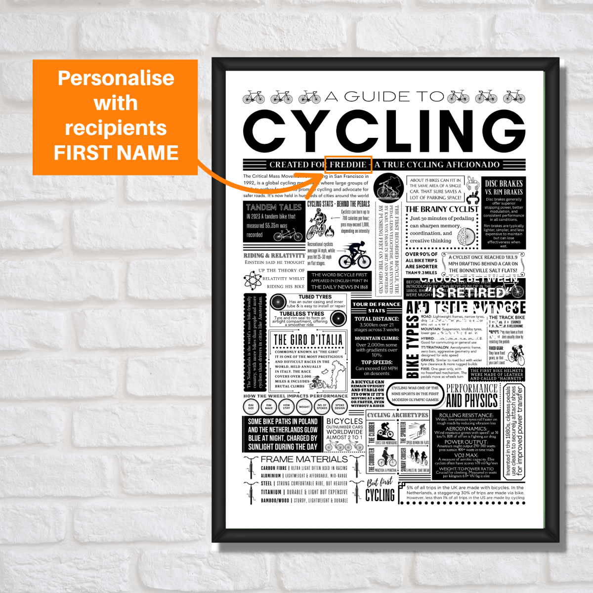 Personalised Cycling Facts Print – Custom Wall Art for Cyclists - The Word Shack