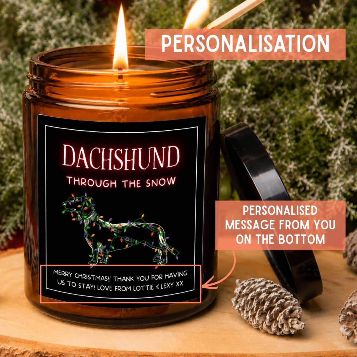 Personalised Dachshund Christmas Apothecary Candle, Sausage Dog Lover Gift - The Word Shack