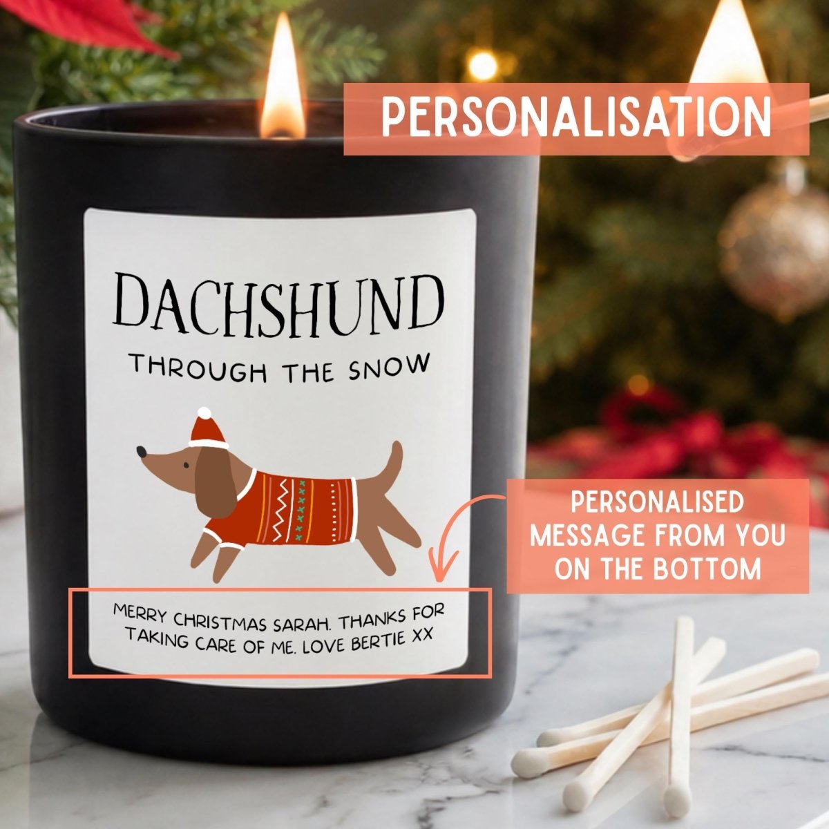 Personalised Dachshund Christmas Candle, Sausage Dog Gift - The Word Shack