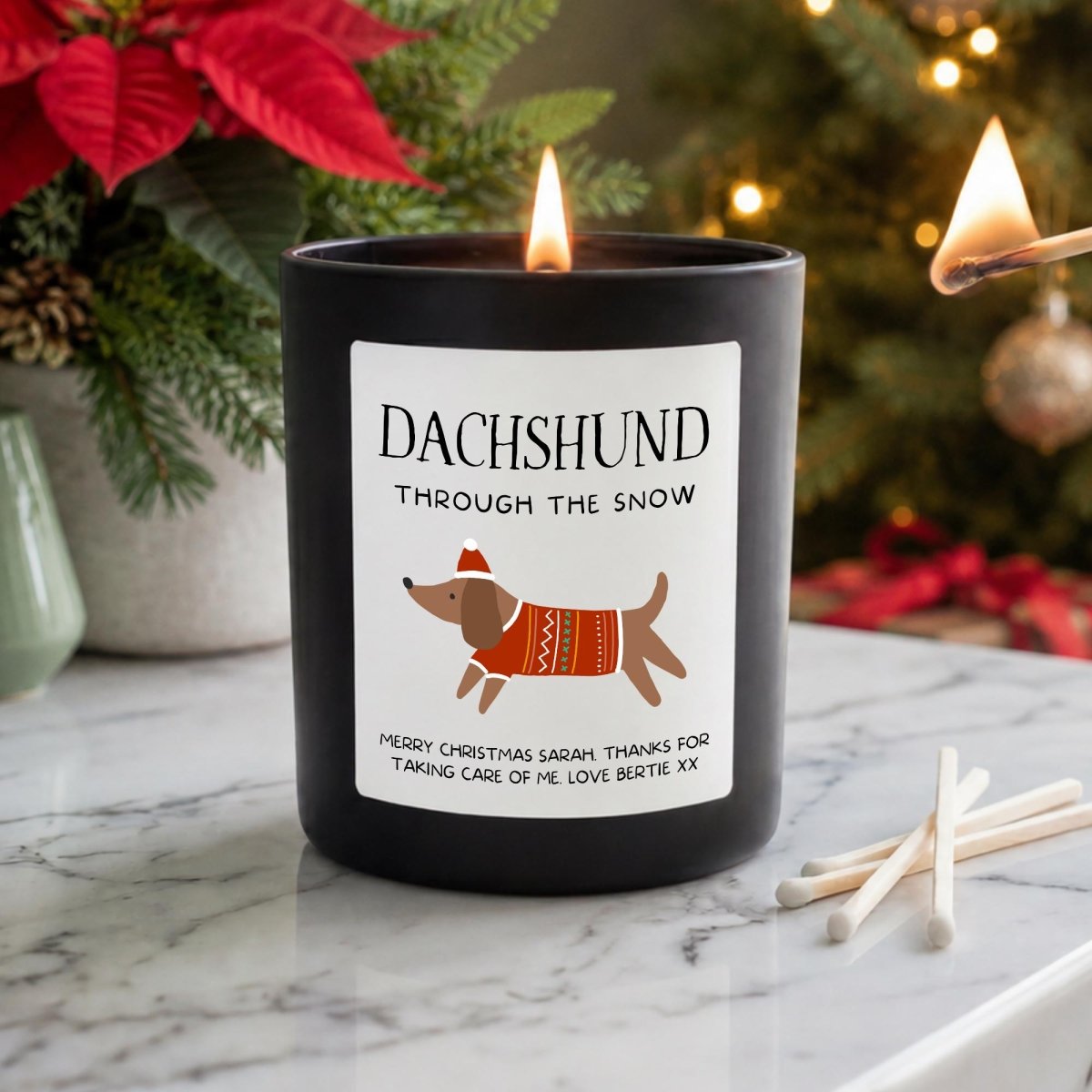 Personalised Dachshund Christmas Candle, Sausage Dog Gift - The Word Shack