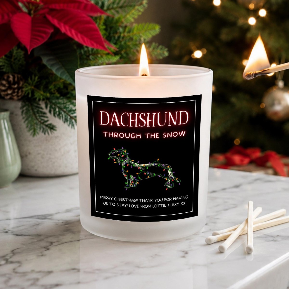 Personalised Dachshund Christmas Candle, Sausage Dog Lights Design - The Word Shack
