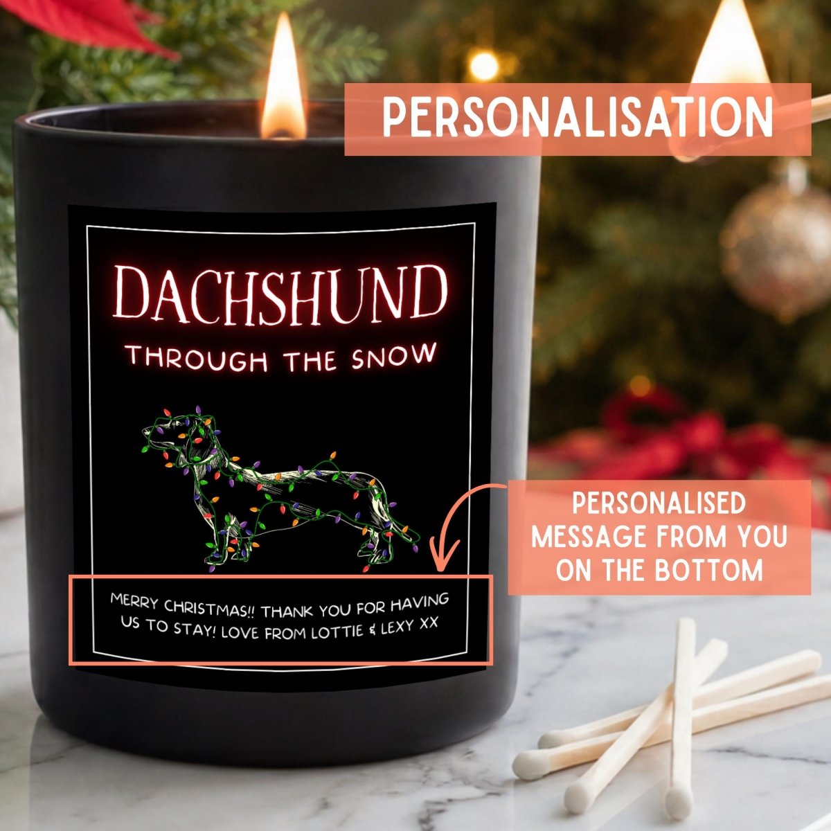 Personalised Dachshund Christmas Candle, Sausage Dog Lights Design - The Word Shack