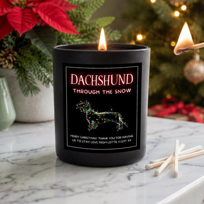 Personalised Dachshund Christmas Candle, Sausage Dog Lights Design - The Word Shack