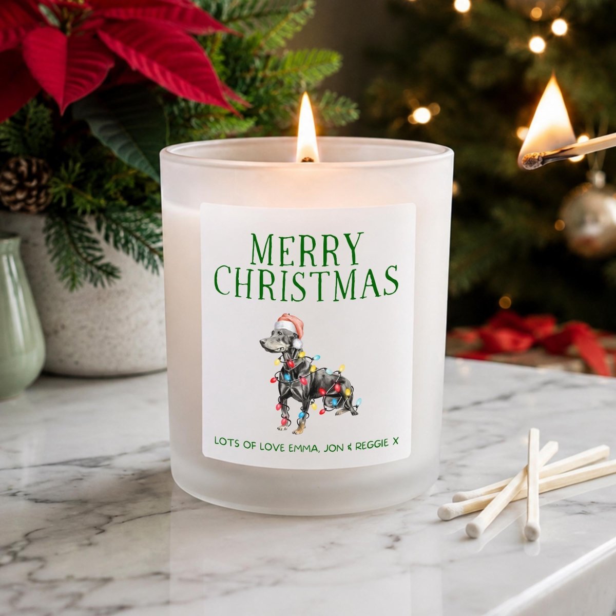 Personalised Doberman Christmas Candle, Dog Lover Gift - The Word Shack
