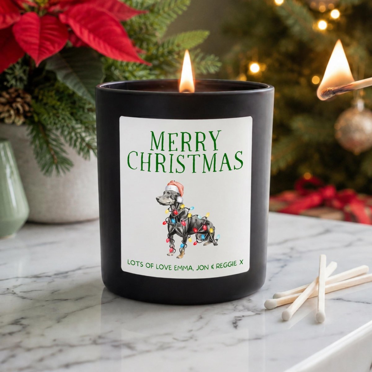 Personalised Doberman Christmas Candle, Dog Lover Gift - The Word Shack