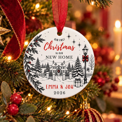 Personalised First Christmas in New Home Bauble, Snowy House - The Word Shack
