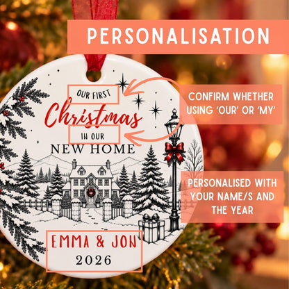 Personalised First Christmas in New Home Bauble, Snowy House - The Word Shack