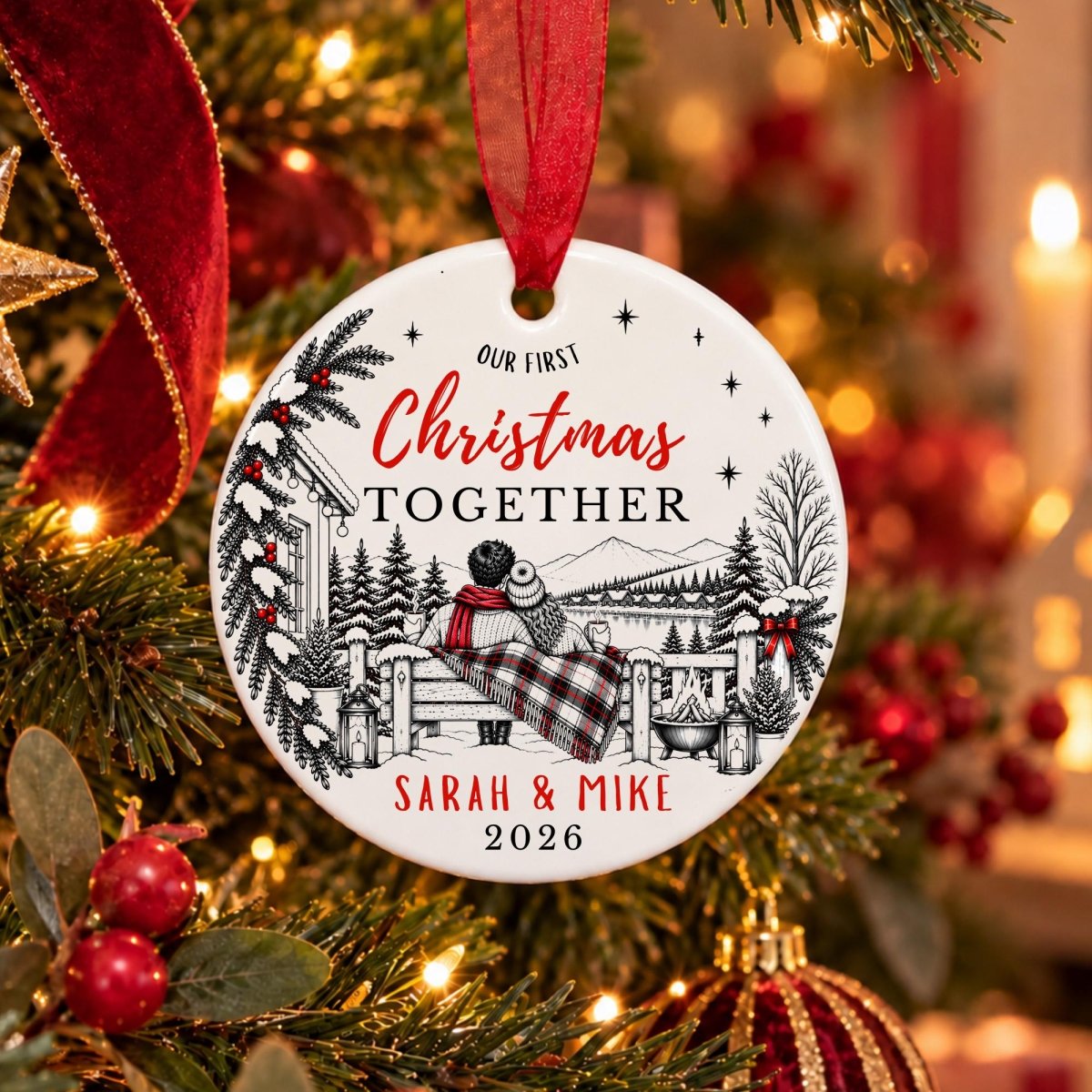 Personalised First Christmas Together Bauble, Cosy Couple Design - The Word Shack