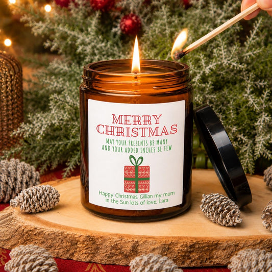 Personalised Funny Christmas Candle, Custom Message Gift, Amber Apothecary Jar - The Word Shack