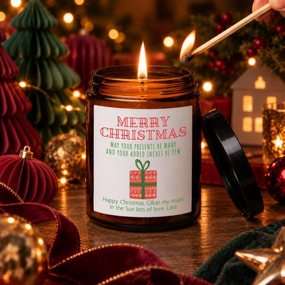 Personalised Funny Christmas Candle, Custom Message Gift, Amber Apothecary Jar - The Word Shack