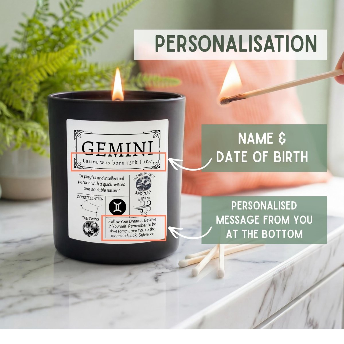 Personalised Gemini Star Sign Candle - The Word Shack