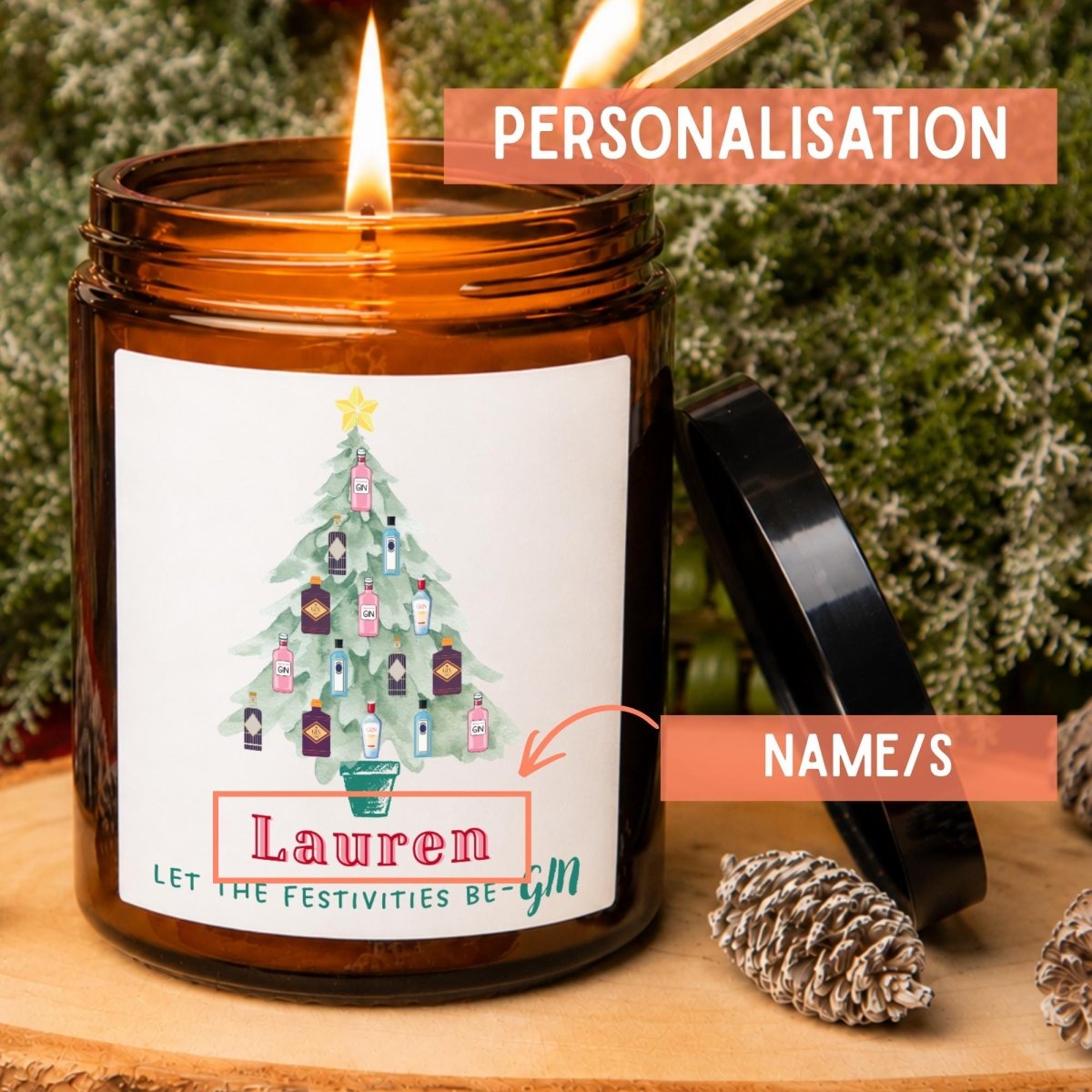 Personalised Gin Christmas Apothecary Candle, Gin Bottle Tree Gift - The Word Shack