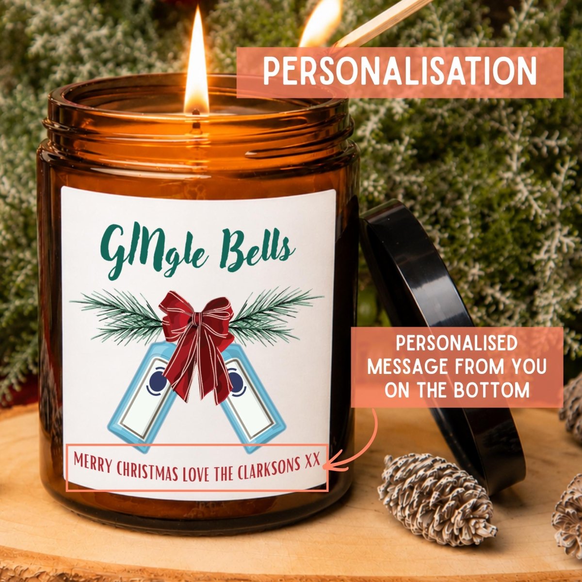 Personalised Gin Christmas Apothecary Candle, GINgle Bells Gift - The Word Shack