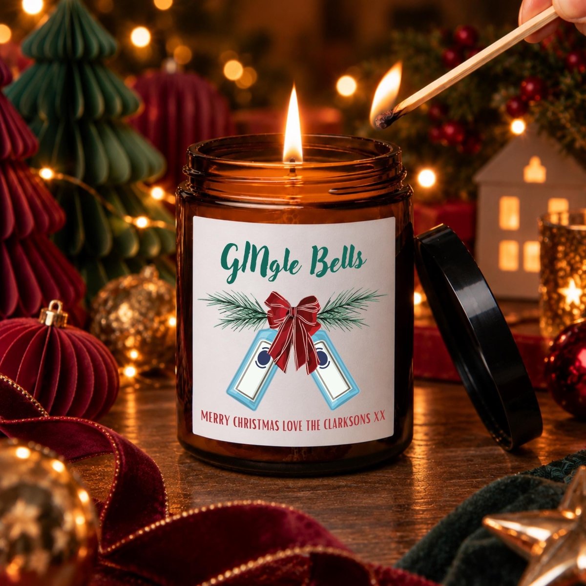 Personalised Gin Christmas Apothecary Candle, GINgle Bells Gift - The Word Shack