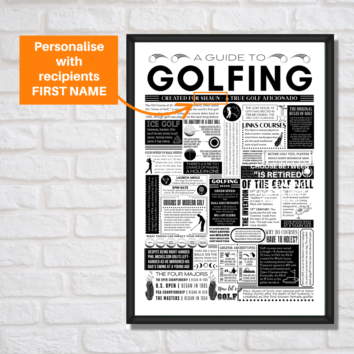 Personalised Golf Facts Print – Custom Wall Art for Golfers - The Word Shack