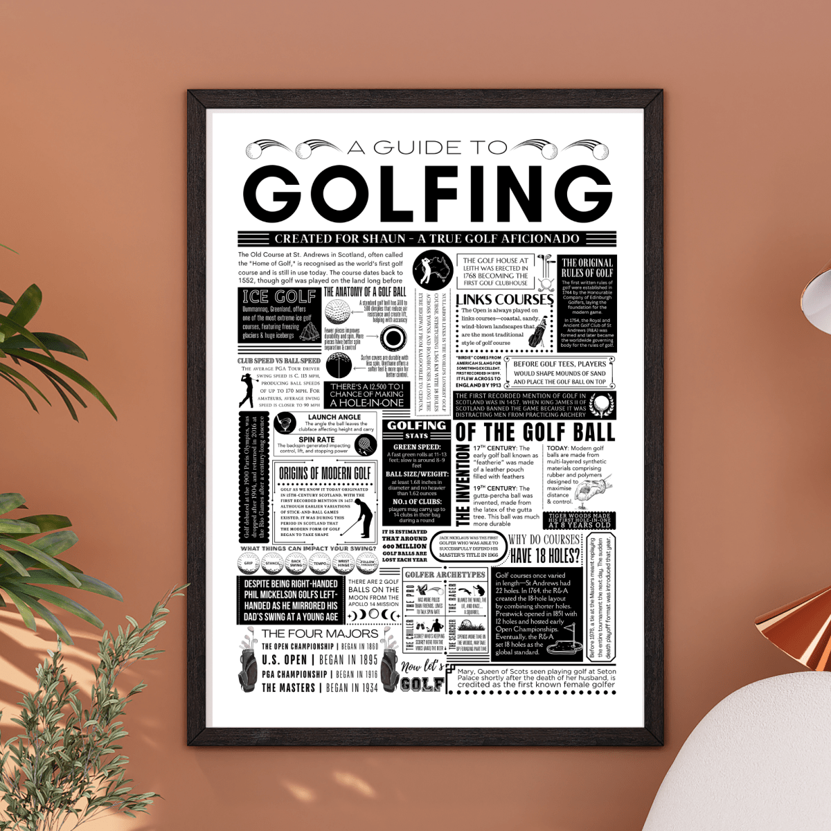 Personalised Golf Facts Print – Custom Wall Art for Golfers - The Word Shack