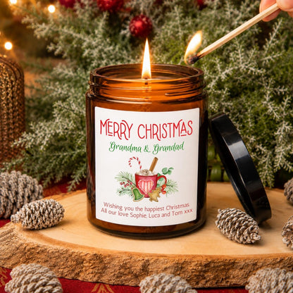Personalised Grandma & Grandad Christmas Apothecary Candle, Gift For Grandparents - The Word Shack