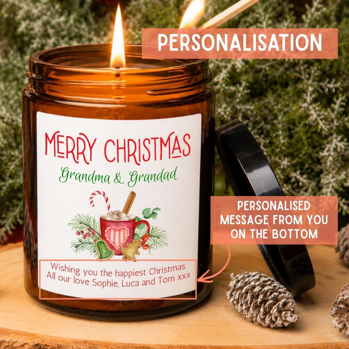 Personalised Grandma & Grandad Christmas Apothecary Candle, Gift For Grandparents - The Word Shack