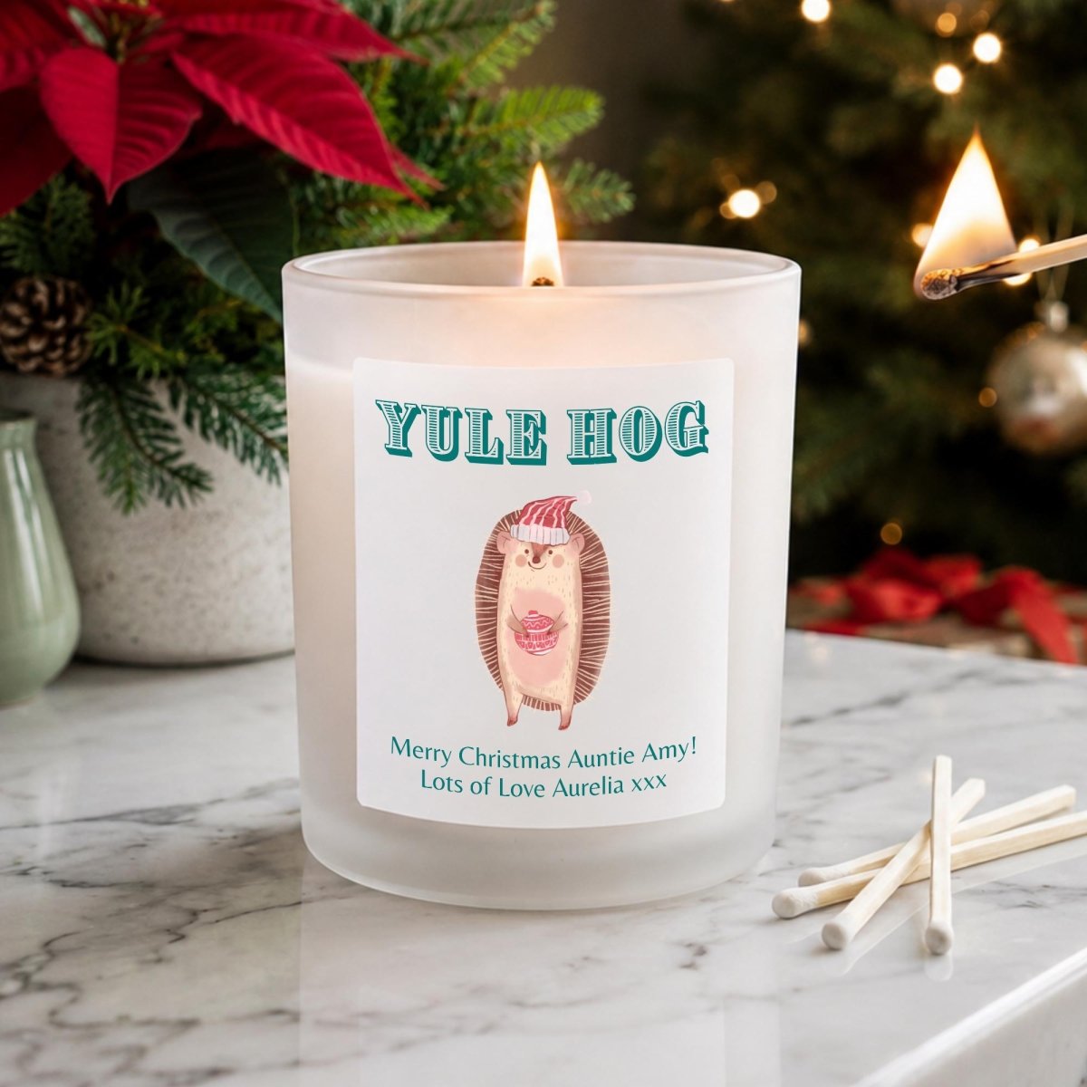 Personalised Hedgehog Christmas Candle, Funny Yule Hog Gift - The Word Shack