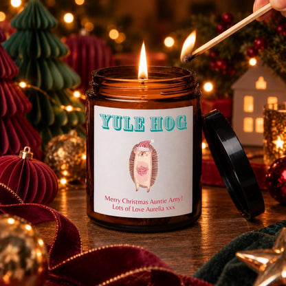 Personalised Hedgehog Christmas Candle, Gift for Hedgehog Lovers - The Word Shack