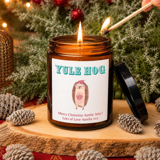 Personalised Hedgehog Christmas Candle, Gift for Hedgehog Lovers - The Word Shack