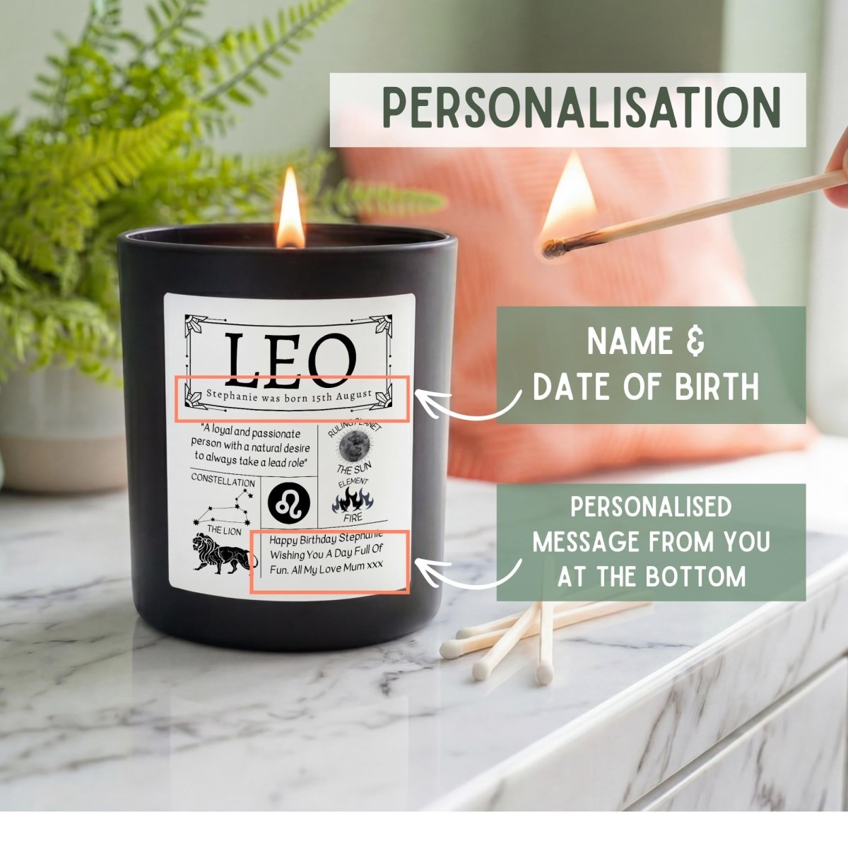 Personalised Leo Star Sign Candle - The Word Shack