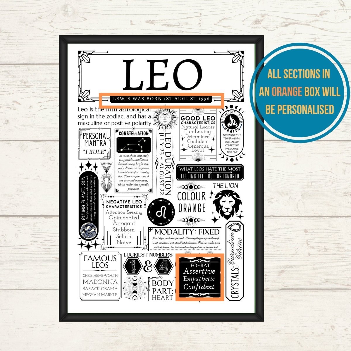 Personalised Leo Star Sign Print | Astrology Zodiac Birthday Gift - The Word Shack