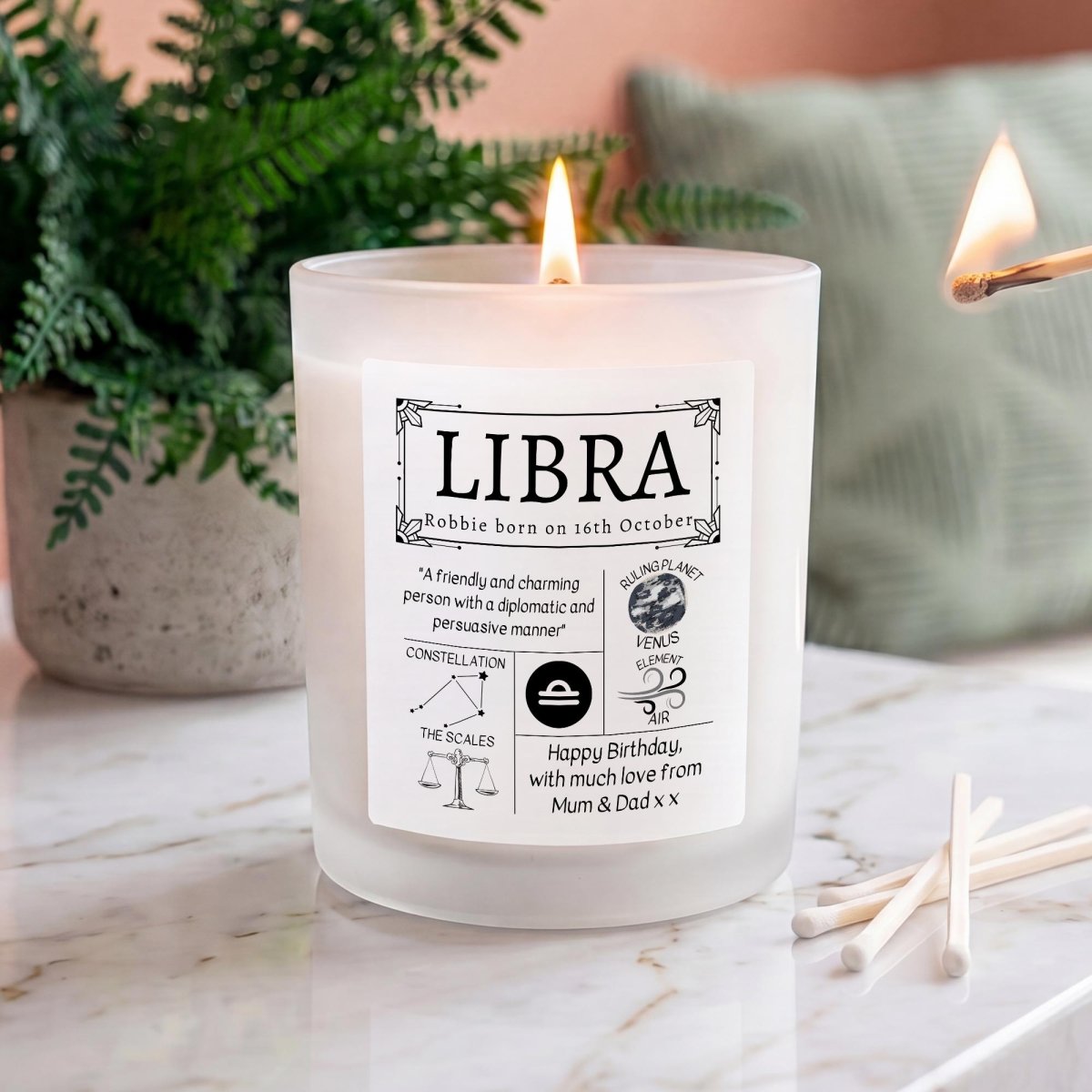 Personalised Libra Star Sign Candle - The Word Shack