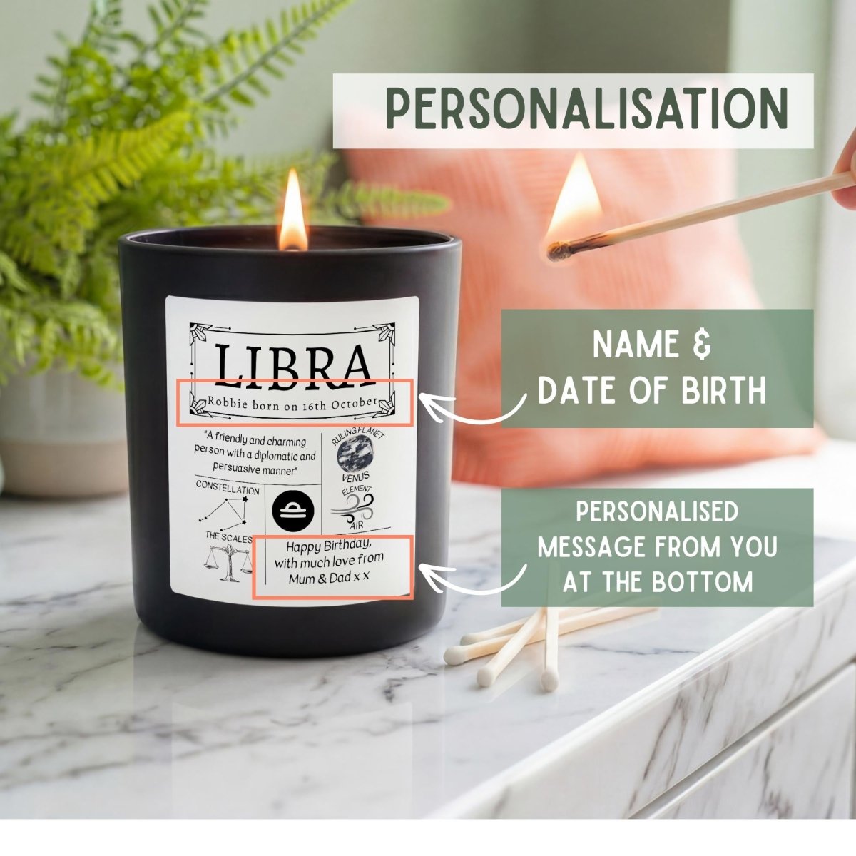 Personalised Libra Star Sign Candle - The Word Shack