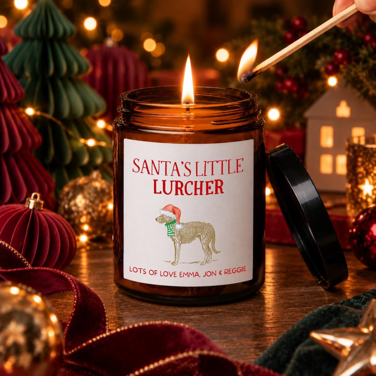 Personalised Lurcher Christmas Apothecary Candle, Dog Lover Gift - The Word Shack