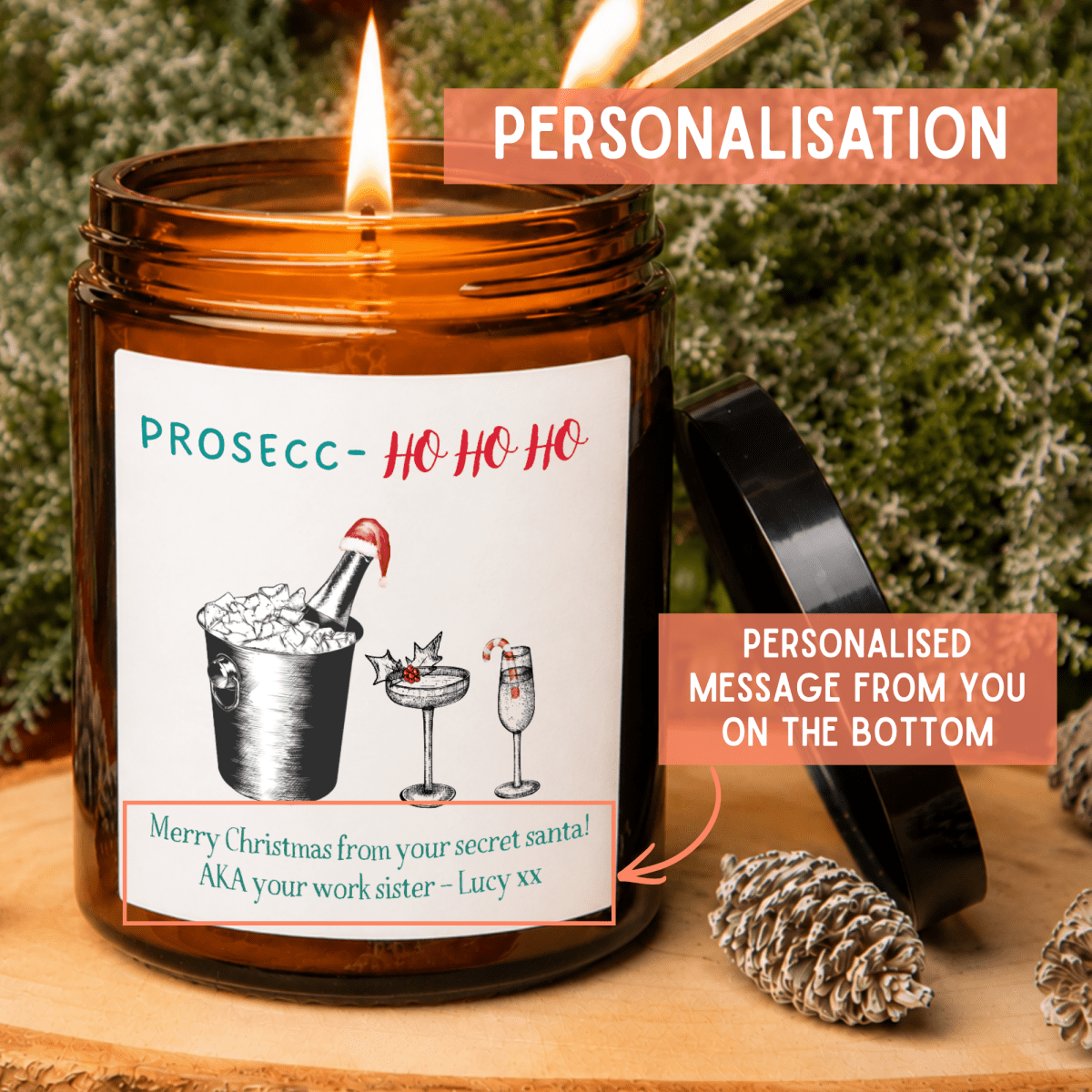 Personalised Prosecco Christmas Apothecary Candle, Funny Secret Santa Gift - The Word Shack