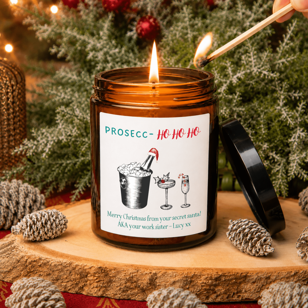Personalised Prosecco Christmas Apothecary Candle, Funny Secret Santa Gift - The Word Shack