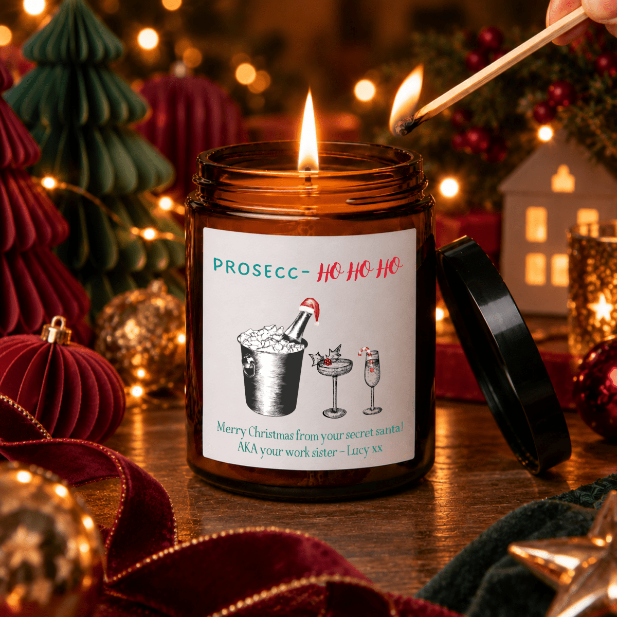 Personalised Prosecco Christmas Apothecary Candle, Funny Secret Santa Gift - The Word Shack