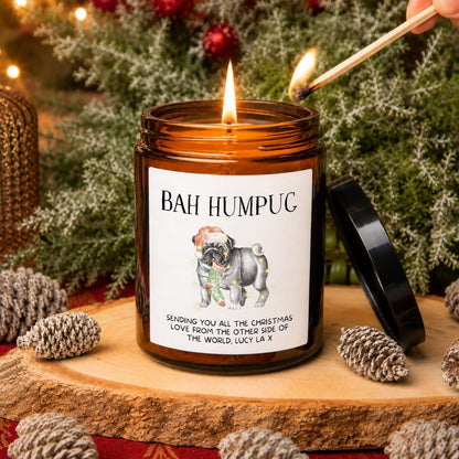 Personalised Pug Christmas Candle, Funny Bah Humpug Dog Lover Gift - The Word Shack