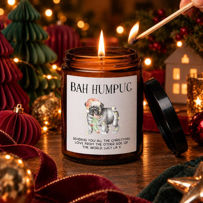Personalised Pug Christmas Candle, Funny Bah Humpug Dog Lover Gift - The Word Shack
