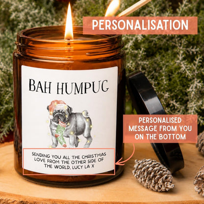 Personalised Pug Christmas Candle, Funny Bah Humpug Dog Lover Gift - The Word Shack