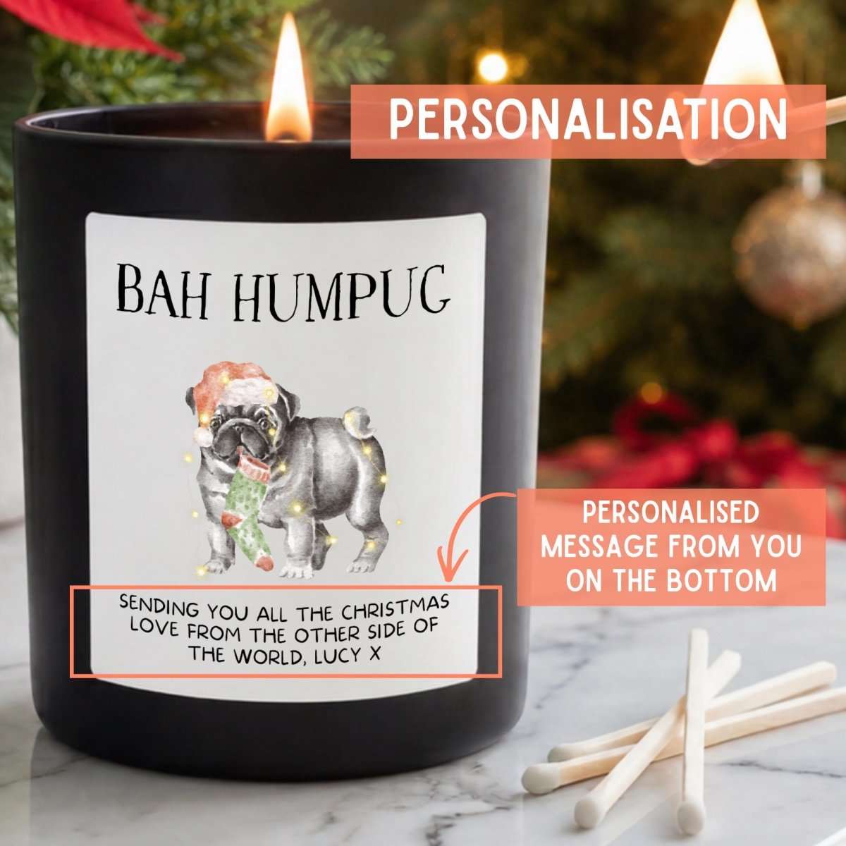 Personalised Pug Christmas Candle, Funny Bah Humpug Gift - The Word Shack
