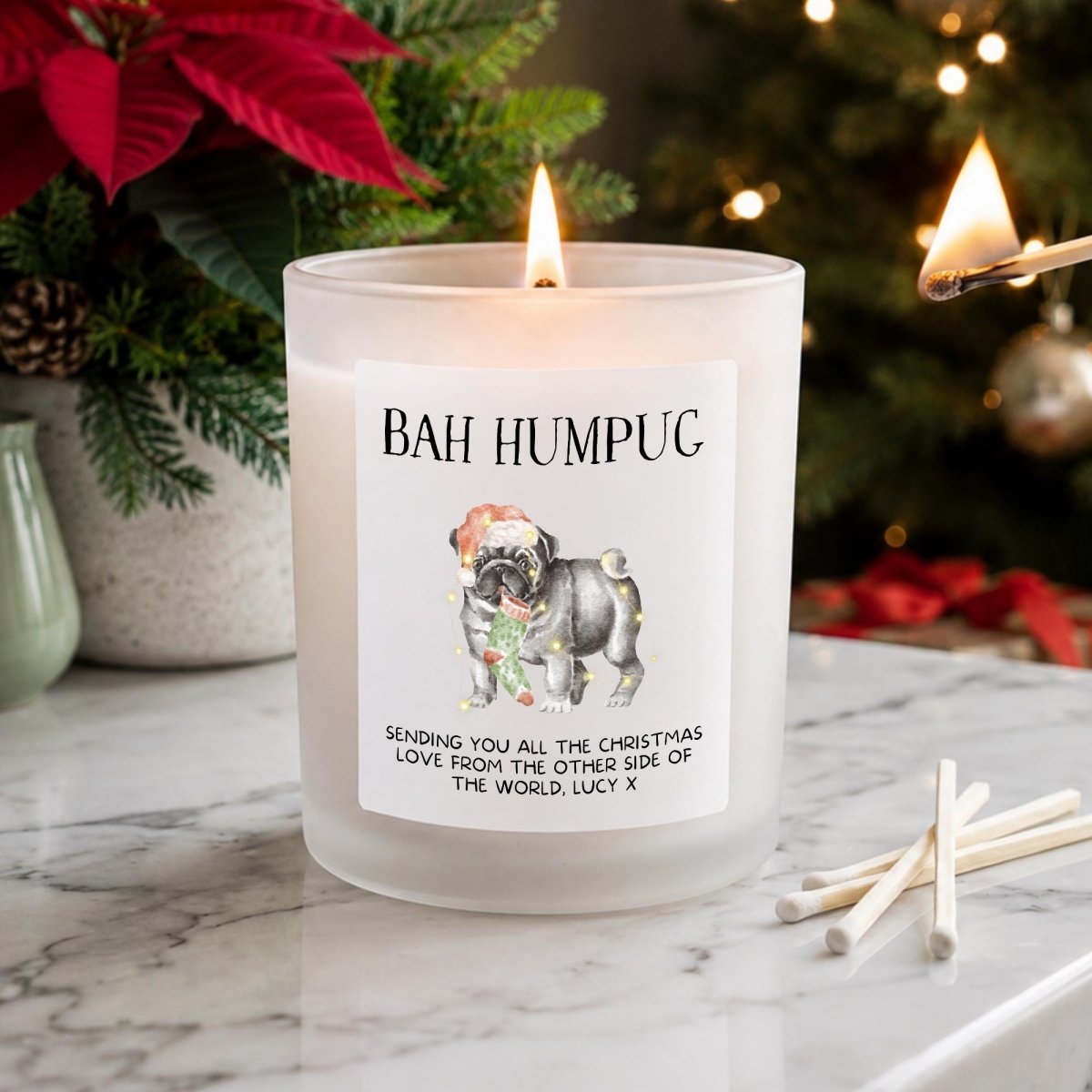 Personalised Pug Christmas Candle, Funny Bah Humpug Gift - The Word Shack