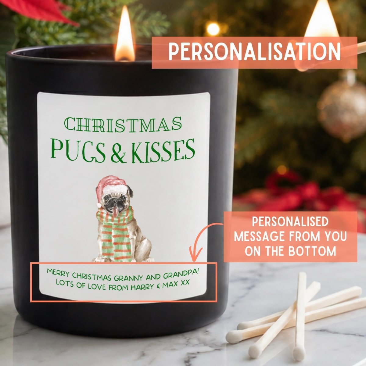 Personalised Pug Christmas Candle, Gift for Dog Lovers - The Word Shack
